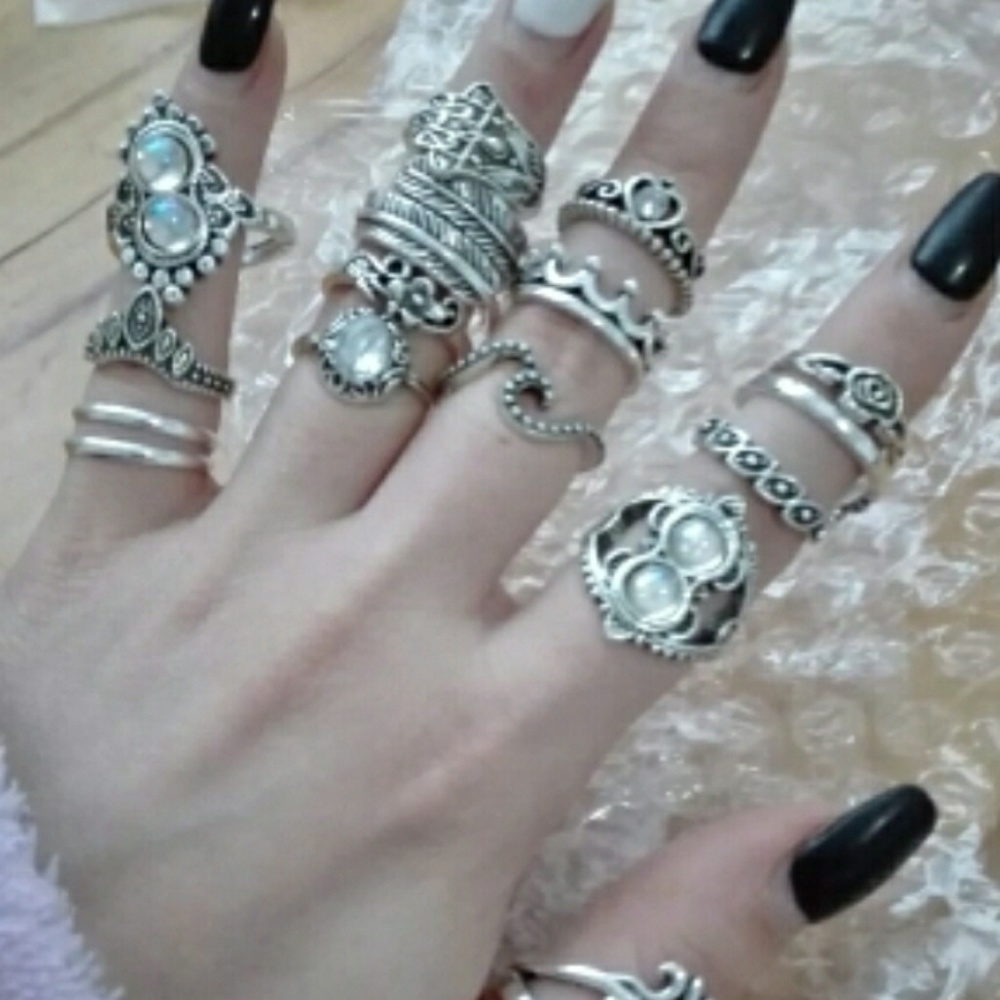 Boho Chic  16pcs Opals Silver Knuckle Midi Rings - Picture 7 of 8